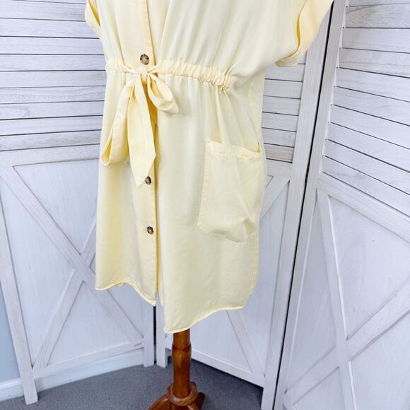 Zara Button Front Tie Waist Shirt Dress Yellow XS Cap Sleeve - Picture 8 of 14